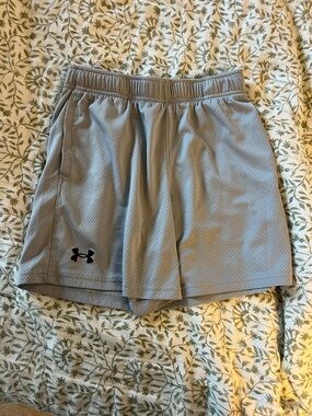 Under Armour Gray Mesh Performance Shorts with Black Logo